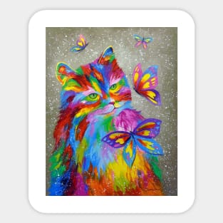 The rainbow cat and butterflies Sticker